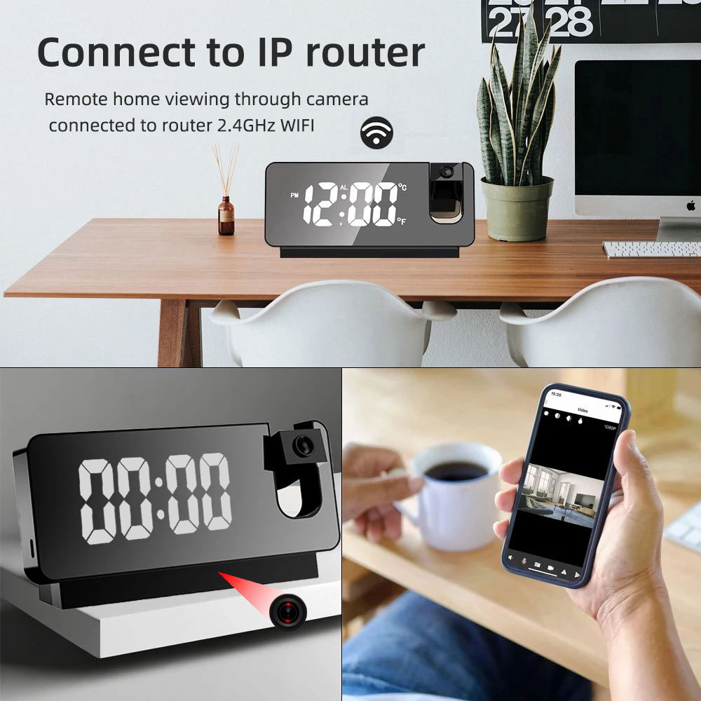 4K HD Projection Alarm Clock C - Hidden Camera Clock 评论和价格