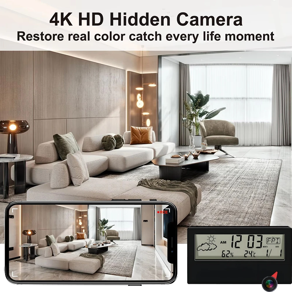 HD 4K New Mini WiFi Camera, Su - Hidden Camera Clock 评论和价格