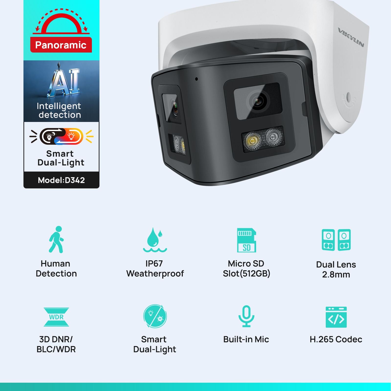 Vikylin 4MP Panoramic Dual Len - Home Security System Hikvision 评论和价格